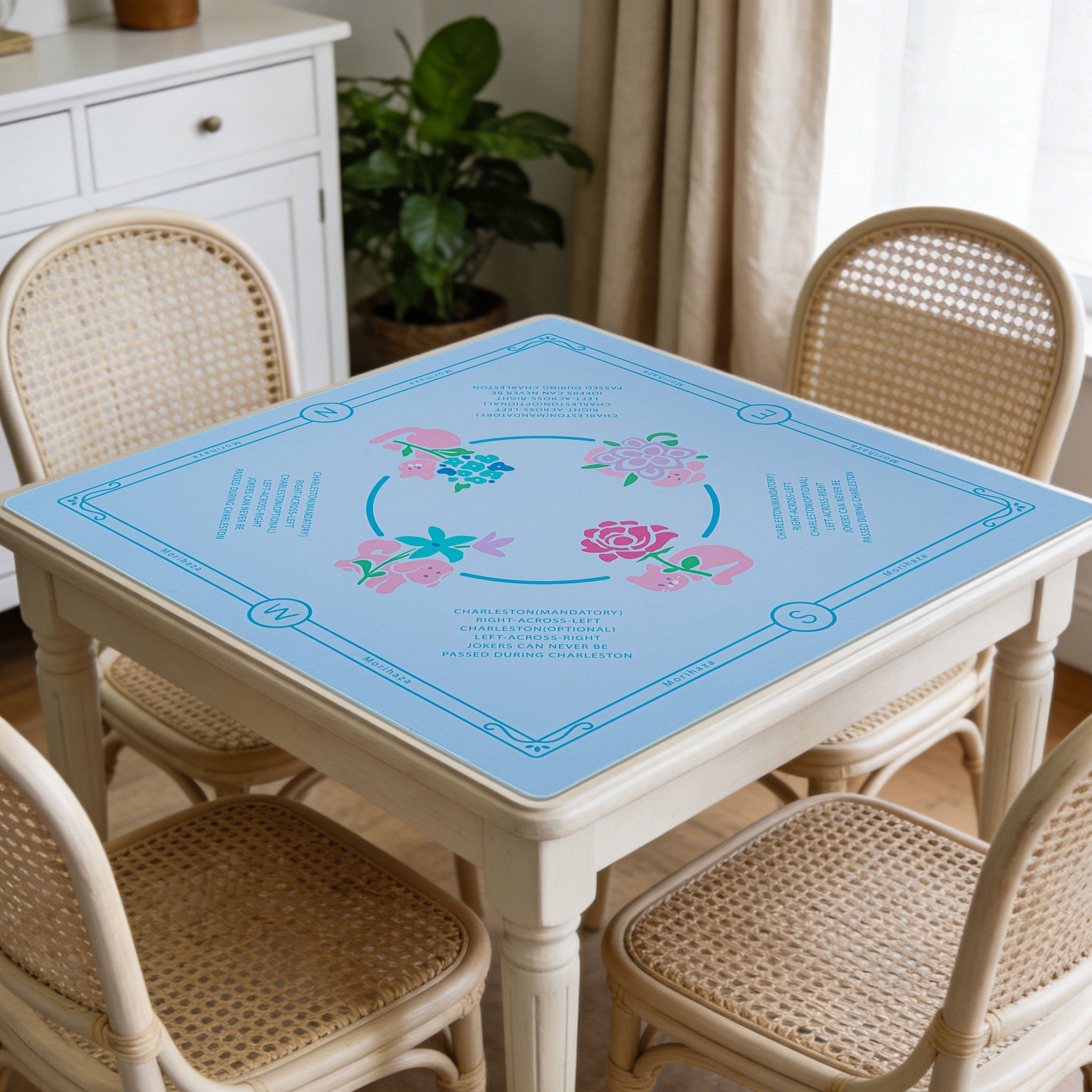 Morihaza Premium Mahjong Mat for Table - Non-Slip Mahjong Table Cloth with Printed Rules - Stylish Mah Jongg Accessories for Women (Style-1)