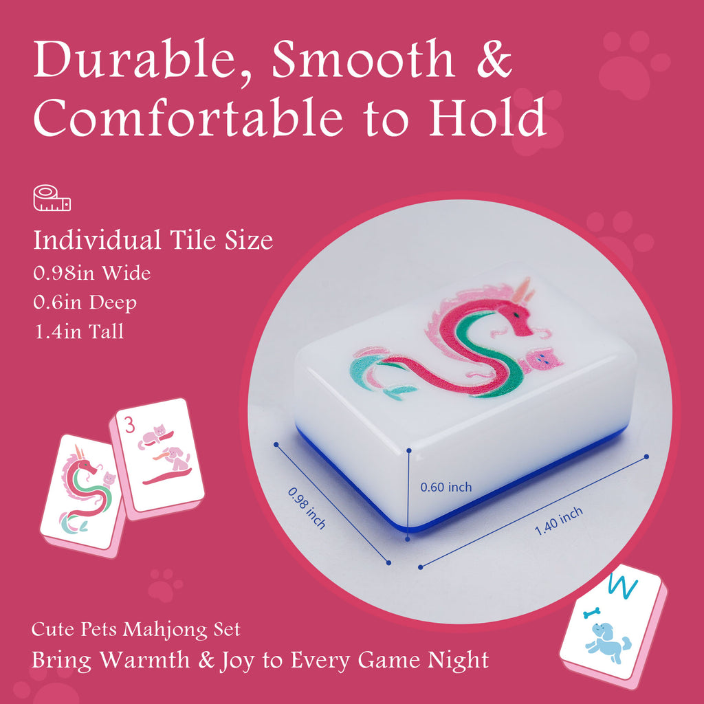 Dogs and Cats Themed Mahjong Tile Set - American Mahjong Travel Set with 160 Acrylic engraved Tiles & Dice | Novelty Animal Themed Game for Family | Unique Gift for Pet Lovers and Mahjong Enthusiasts