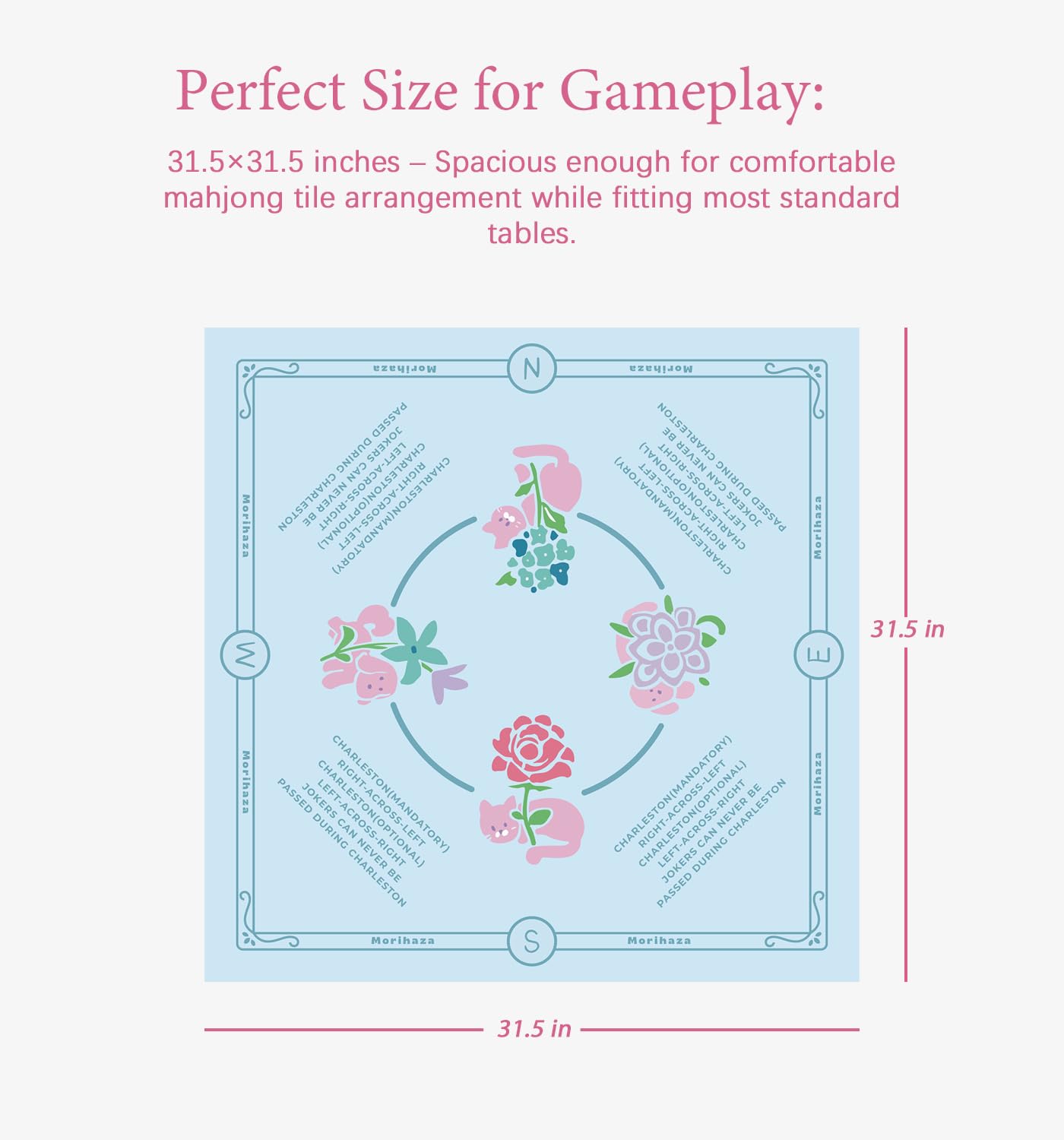 Morihaza Premium Mahjong Mat for Table - Non-Slip Mahjong Table Cloth with Printed Rules - Stylish Mah Jongg Accessories for Women (Style-1)