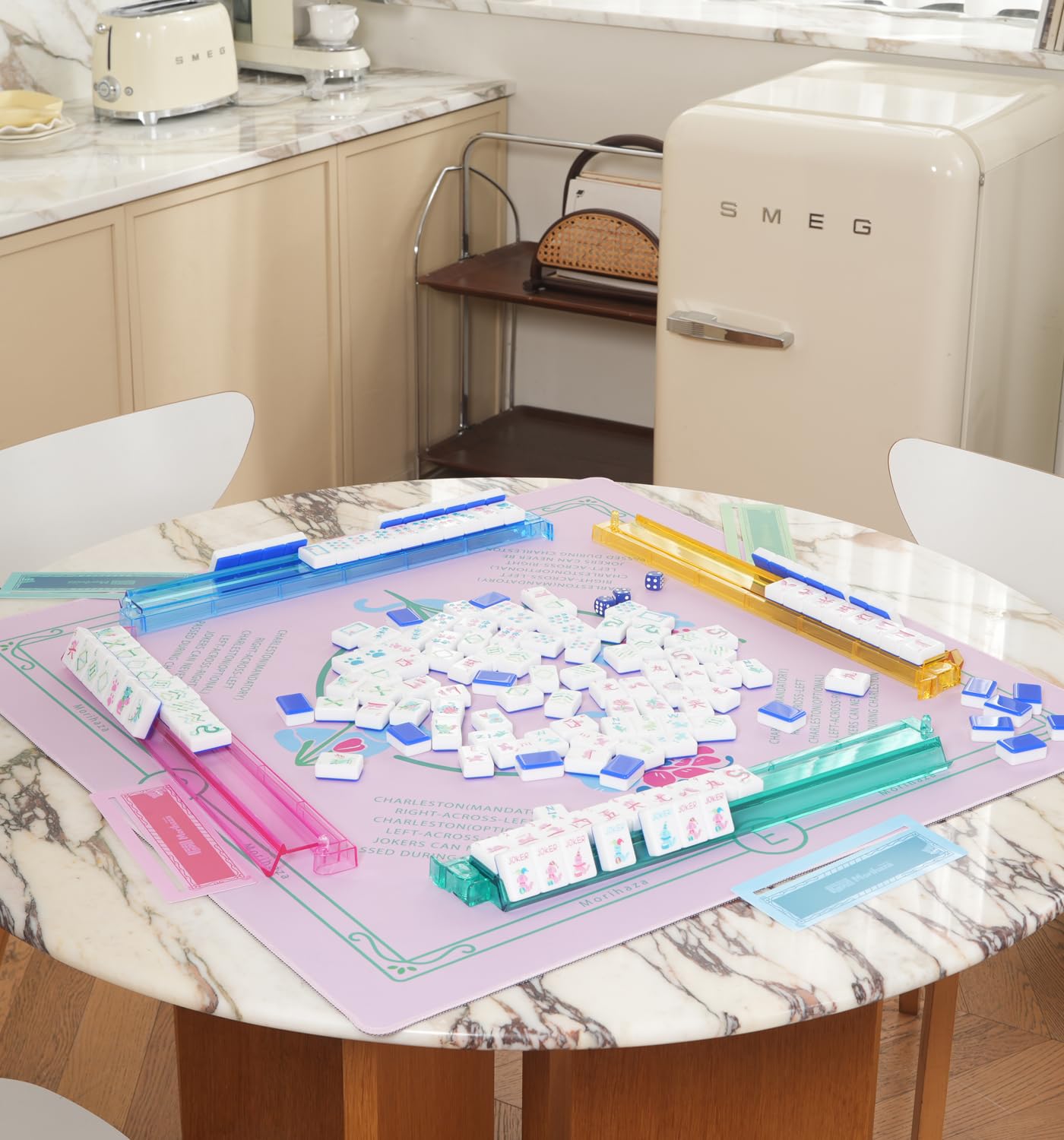 Morihaza Mahjong Tile Rack & Pusher 4-Pack Acrylic All-in-One Tile Racks with Built-in Push Rods for American Mahjong Sets, No Assembly, Multi-Color Player Racks, Durable & Portable (Style-1)