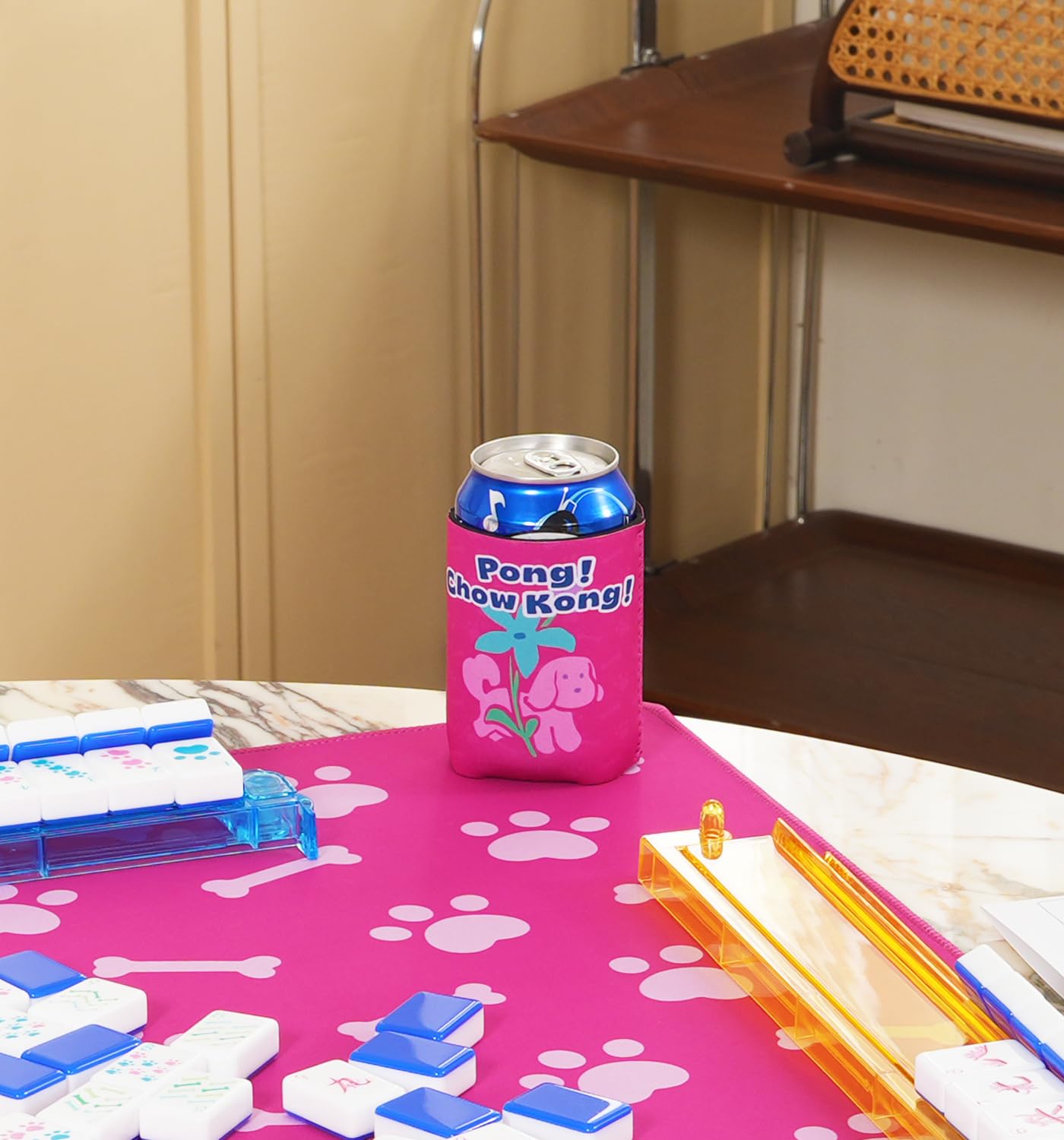 Morihaza 4-Pack Mahjong Pet Theme Can Cooler Sleeves - Short Design 11cm for Lip Comfort - Insulated Neoprene Beverage Holder for 12oz Cans - Keep Drinks Cold & Hands Dry - Perfect for Game Nights