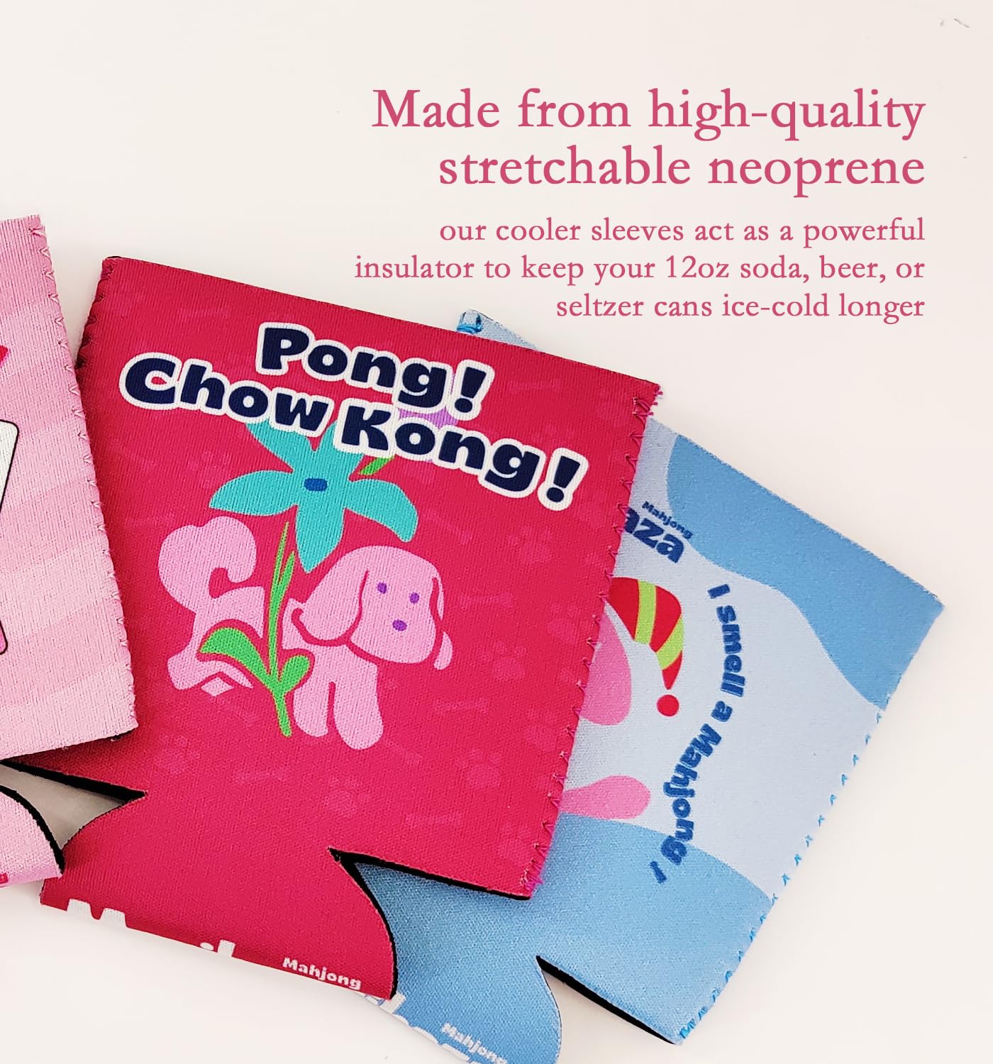 Morihaza 4-Pack Mahjong Pet Theme Can Cooler Sleeves - Short Design 11cm for Lip Comfort - Insulated Neoprene Beverage Holder for 12oz Cans - Keep Drinks Cold & Hands Dry - Perfect for Game Nights