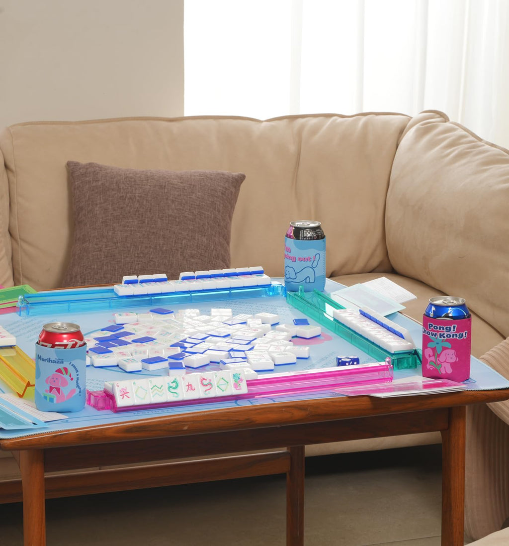 Morihaza 4-Pack Mahjong Pet Theme Can Cooler Sleeves - Short Design 11cm for Lip Comfort - Insulated Neoprene Beverage Holder for 12oz Cans - Keep Drinks Cold & Hands Dry - Perfect for Game Nights