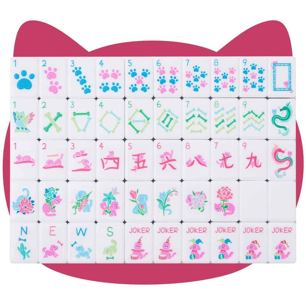 Dogs and Cats Themed Mahjong Tile Set - American Mahjong Travel Set with 160 Acrylic engraved Tiles & Dice | Novelty Animal Themed Game for Family | Unique Gift for Pet Lovers and Mahjong Enthusiasts